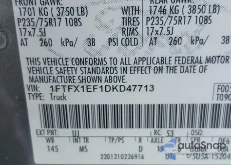 2013 Ford F-150 Xlt from USA, damaged, VIN 1FTFX1EF1DKD47713